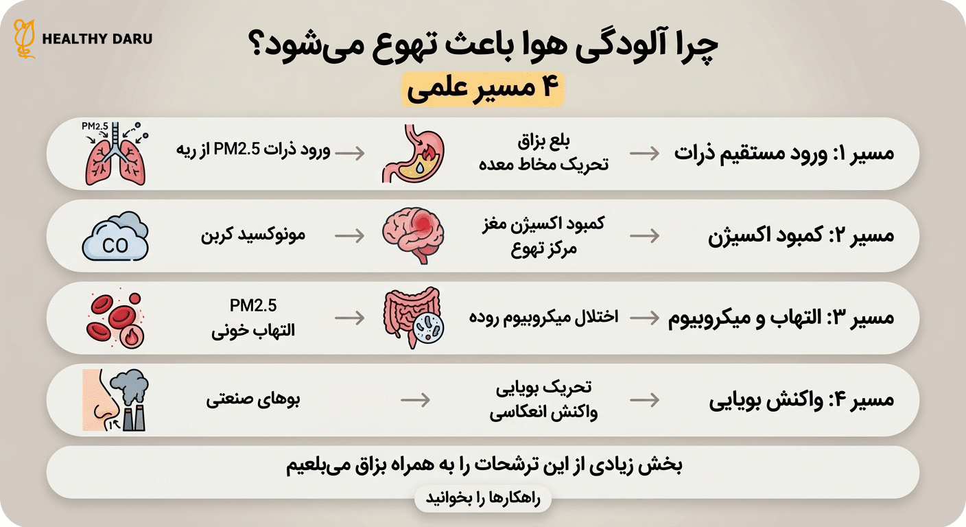 آیا آلودگی هوا باعث حالت تهوع میشود؟ چرا آلودگی هوا باعث حالت تهوع میشود؟