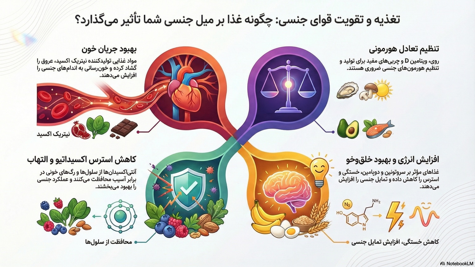 تقویت میل جنسی با تغذیه: ۱۰ ماده غذایی موثر بر اساس علم + یک الگوی غذایی طلایی میل جنسی